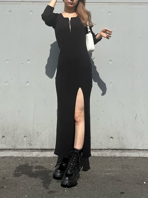 WEB限定】ディープスリットロングニットワンピース（ワンピース