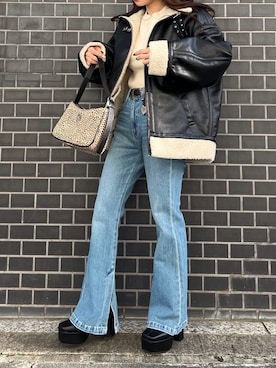 「厚底」｜「アイテム（ブルゾン）」を使った、高橋桃さん（レディース・152cm）の秋コーディネート