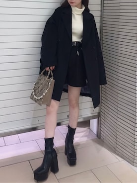 「厚底」｜「アイテム（その他アウター）」を使った、高橋桃さん（レディース・152cm）の秋コーディネート