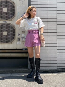 「キュロット」｜「アイテム（アクセサリー）」を使った、MIUさん（レディース・158cm）の夏コーディネート