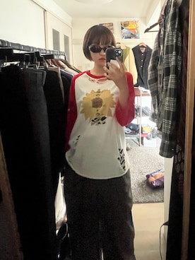 「VINTAGE（ヴィンテージ）のアイテム（Tシャツ/カットソー）」を使った、夏目きぬ。さん（レディース・160cm）の秋コーディネート