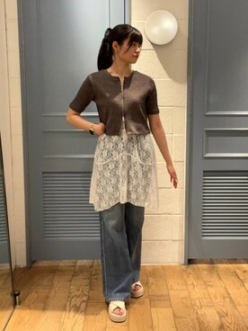 「LOWRYS FARM（ローリーズファーム）のマルチWAYレーススカート　497453（スカート）」を使った、アヤカさん（レディース・164cm）の夏コーディネート
