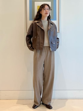 「アイテム（ライダースジャケット）」を使った、SUZUさん（レディース・165cm）の秋コーディネート