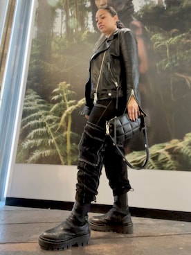 「ALLSAINTS（オールセインツ）のアイテム（ライダースジャケット）」を使った、Vivienneさん（レディース・160cm）の冬コーディネート