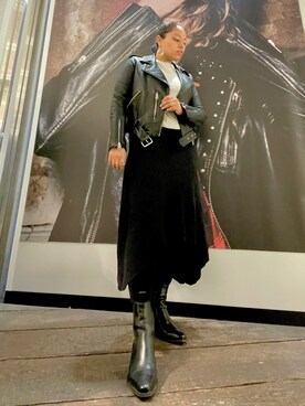 「ALLSAINTS（オールセインツ）のアイテム（ライダースジャケット）」を使った、Vivienneさん（レディース・160cm）の冬コーディネート