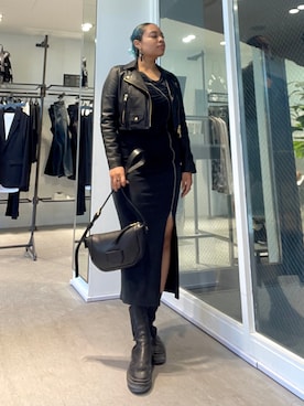 「ALLSAINTS（オールセインツ）のアイテム（ライダースジャケット）」を使った、Vivienneさん（レディース・160cm）の秋コーディネート