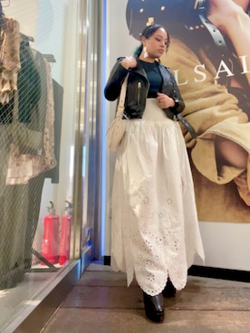 「ALLSAINTS（オールセインツ）のアイテム（ライダースジャケット）」を使った、Vivienneさん（レディース・160cm）の春コーディネート