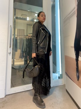 「ALLSAINTS（オールセインツ）のアイテム（ライダースジャケット）」を使った、Vivienneさん（レディース・160cm）の冬コーディネート