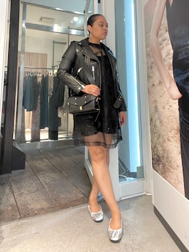 「ALLSAINTS（オールセインツ）のアイテム（ライダースジャケット）」を使った、Vivienneさん（レディース・160cm）の春コーディネート