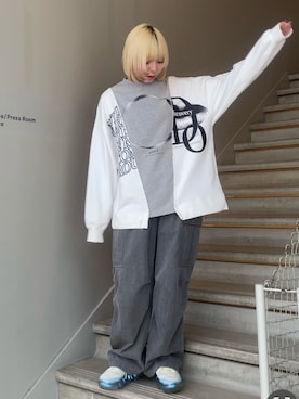 「tk.TAKEO KIKUCHI（ティーケータケオキクチ）のアイテム（スウェット）」を使った、あおいさん（レディース・159cm）の春コーディネート