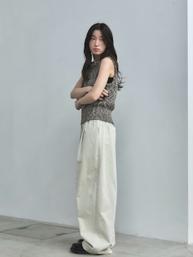 「feepur（フェピュール）のコクーンチノイージーパンツ（その他パンツ、ホワイト系）」を使った、feepurさん（レディース・160cm）の春コーディネート