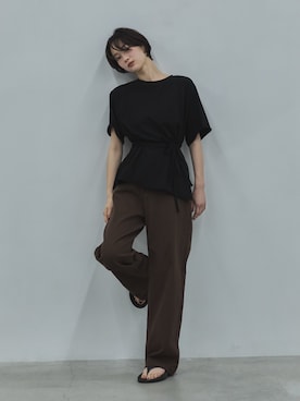 「feepur（フェピュール）のアシンメトリーウエストロープラグランTee（Tシャツ/カットソー、ブラック系）」を使った、feepurさん（レディース・160cm）の春コーディネート