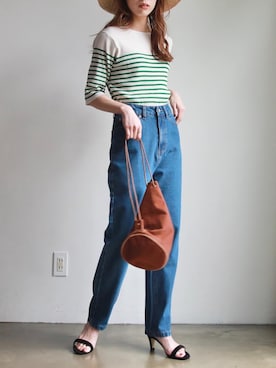「menue（メヌエ）の7cmヒール アンクルストラップサンダル（サンダル）」を使った、feepurさん（レディース・164cm）の春コーディネート