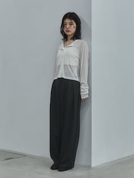 「feepur（フェピュール）のシアーリブカーディガン（カーディガン/ボレロ、ホワイト系）」を使った、feepurさん（レディース・160cm）の春コーディネート