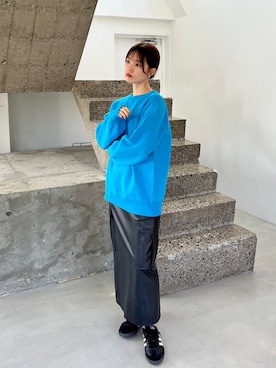 「レザースカート」｜「アイテム（その他）」を使った、feepurさん（レディース・154cm）の秋コーディネート