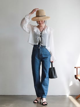 「シア―ブラウス」｜「アイテム（その他）」を使った、feepurさん（レディース・160cm）の春コーディネート