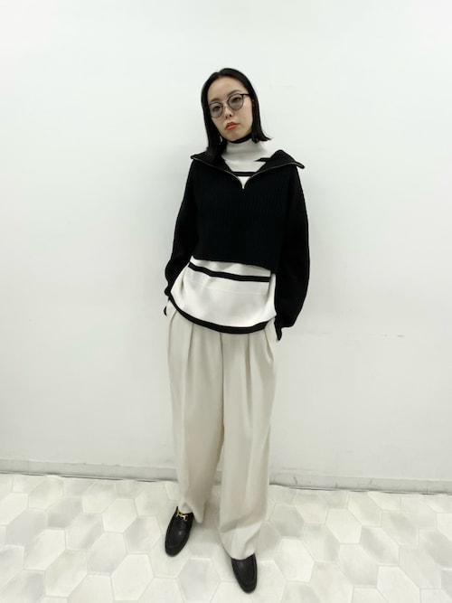 セール】【ハンドウォッシャブル】ハーフジップクロップドニット