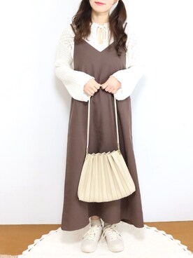 「透かし編みニット」｜「アイテム（オールインワン・サロペット）」を使った、みほさん（レディース・152cm）の春コーディネート