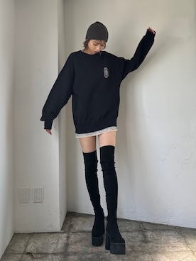 「アイテム（スウェット）」を使った、西條 愛(EMODA)さん（レディース・165cm）の夏コーディネート