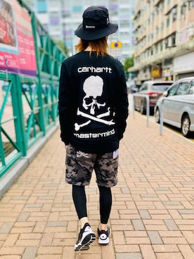 「carhartt」｜「アイテム（ハンチング/ベレー帽）」を使った、Bie Ngさん（メンズ・173cm）の冬コーディネート