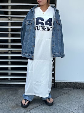 「Ungrid（アングリッド）のビッグシルエットデニムジャケット（デニムジャケット）」を使った、丸山彩也夏さん（レディース・161cm）の夏コーディネート
