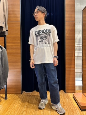 「NOLLEY'S LIGHT（ノーリーズライト）の甘編み天竺 PHOTO T（Tシャツ/カットソー、ホワイト系）」を使った、atsushiさん（メンズ・160cm）の春コーディネート