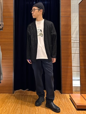 「NOLLEY'S LIGHT（ノーリーズライト）の【yei】プリントT（Tシャツ/カットソー、ホワイト系）」を使った、atsushiさん（メンズ・160cm）の春コーディネート