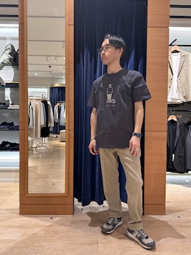 「NOLLEY'S LIGHT（ノーリーズライト）の【PARTNER】プリントT（Tシャツ/カットソー、グレー系）」を使った、atsushiさん（メンズ・160cm）の春コーディネート