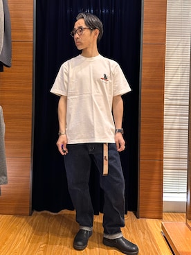 「NOLLEY'S LIGHT（ノーリーズライト）の【One Point】プリントT（Tシャツ/カットソー、ホワイト系）」を使った、atsushiさん（メンズ・160cm）の春コーディネート