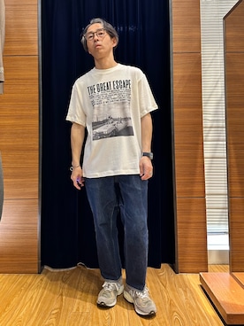 「NOLLEY'S LIGHT（ノーリーズライト）の甘編み天竺 PHOTO T（Tシャツ/カットソー、ホワイト系）」を使った、atsushiさん（メンズ・160cm）の春コーディネート