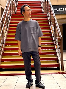 「NOLLEY'S LIGHT（ノーリーズライト）の《吸水速乾》PERFECTEXドライワッフル　クルーネック　Tシャツ（Tシャツ/カットソー、ホワイト系）」を使った、atsushiさん（メンズ・160cm）の春コーディネート