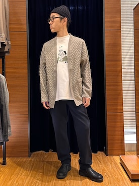 「NOLLEY'S LIGHT（ノーリーズライト）の【yei】プリントT（Tシャツ/カットソー、ホワイト系）」を使った、atsushiさん（メンズ・160cm）の春コーディネート