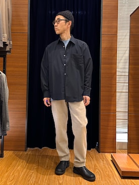 「NOLLEY'S LIGHT（ノーリーズライト）のドットメッシュ　レギュラーカラーシャツ（シャツ/ブラウス、ブルー系）」を使った、atsushiさん（メンズ・160cm）の春コーディネート