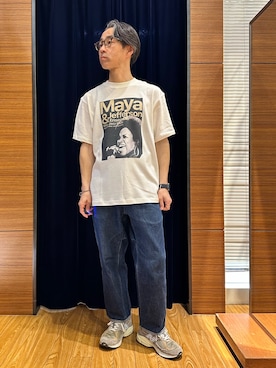 「NOLLEY'S LIGHT（ノーリーズライト）の甘編み天竺 PHOTO T（Tシャツ/カットソー、ホワイト系）」を使った、atsushiさん（メンズ・160cm）の春コーディネート