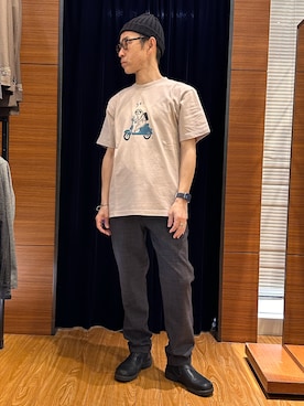 「NOLLEY'S LIGHT（ノーリーズライト）の【yei】プリントT（Tシャツ/カットソー、グレー系）」を使った、atsushiさん（メンズ・160cm）の春コーディネート