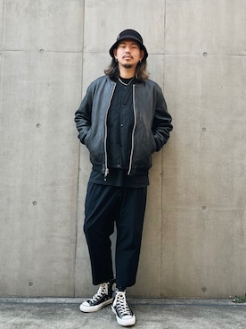 「schott（ショット）のアイテム（ライダースジャケット）」を使った、ミチさん（メンズ・182cm）の秋コーディネート