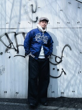 「schott（ショット）のアイテム（スタジャン）」を使った、ミチさん（メンズ・182cm）の冬コーディネート