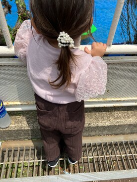 「BRANSHES（ブランシェス）のランダムテレコロングパンツ（その他パンツ）」を使った、✿ライオンとウサギちゃん✿さん（キッズ・80cm）の夏コーディネート