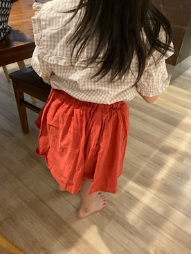 「petit main（プティマイン）のアイテム（スカート）」を使った、✿ライオンとウサギちゃん✿さん（キッズ・100cm）の春コーディネート