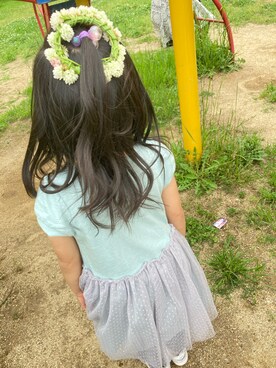 「petit main（プティマイン）のアイテム（ワンピース）」を使った、✿ライオンとウサギちゃん✿さん（キッズ・100cm）の春コーディネート