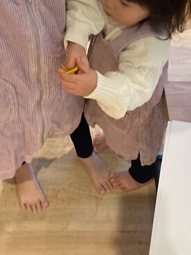 「apres les cours（アプレレクール）のアイテム（ジャンパースカート）」を使った、✿ライオンとウサギちゃん✿さん（キッズ・70cm）の冬コーディネート
