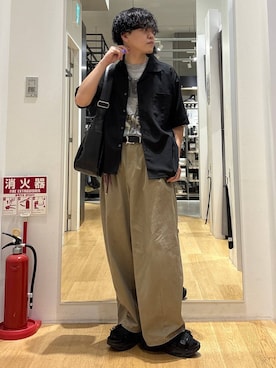「HARE（ハレ）のファイヤーマンベルト(HARE)（ベルト、ブラック系）」を使った、ぬまさん（メンズ・166cm）の夏コーディネート