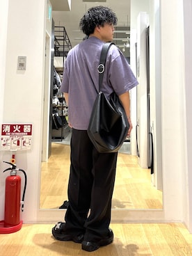 「LAKOLE（ラコレ）のベルト付トラウザー2 / 1042747（スラックス、ブラック系）」を使った、ぬまさん（メンズ・166cm）の夏コーディネート