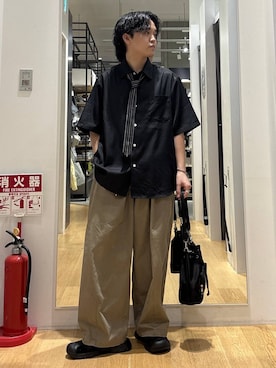 「LAKOLE（ラコレ）のバルーンチノパンツ / 638217（チノパンツ、ベージュ系）」を使った、ぬまさん（メンズ・166cm）の春コーディネート