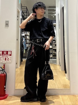 「HARE（ハレ）のファイヤーマンベルト(HARE)（ベルト、ブラック系）」を使った、ぬまさん（メンズ・166cm）の春コーディネート