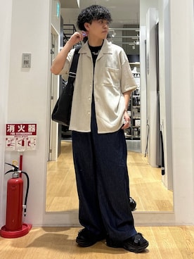 「HARE（ハレ）のビルディングソールサンダル(HARE)（サンダル、ブラック系）」を使った、ぬまさん（メンズ・166cm）の夏コーディネート