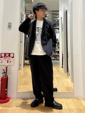 「LAKOLE（ラコレ）のタンクソールビットローファー / 182121（ローファー、ブラック系）」を使った、ぬまさん（メンズ・166cm）の春コーディネート