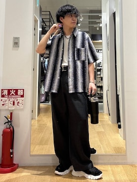 「HARE（ハレ）のファイヤーマンベルト(HARE)（ベルト、ブラック系）」を使った、ぬまさん（メンズ・166cm）の春コーディネート