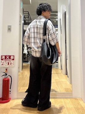 「LAKOLE（ラコレ）のTRチェック半袖シャツ / 1043140（シャツ/ブラウス、ホワイト系）」を使った、ぬまさん（メンズ・166cm）の夏コーディネート