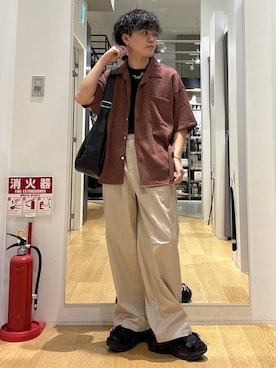 「HARE（ハレ）のビルディングソールサンダル(HARE)（サンダル、ブラック系）」を使った、ぬまさん（メンズ・166cm）の夏コーディネート